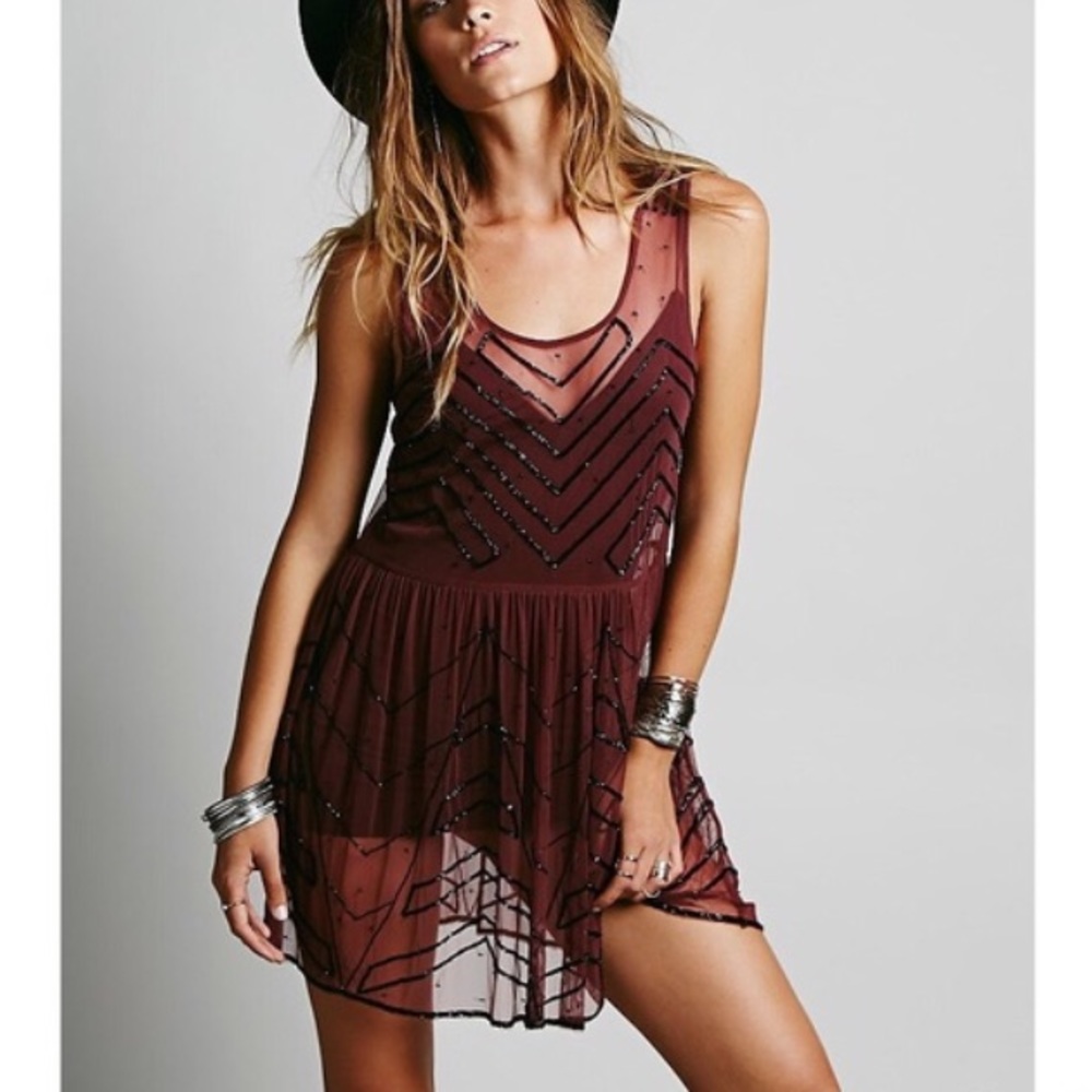 Free People Maroon Beaded Dress